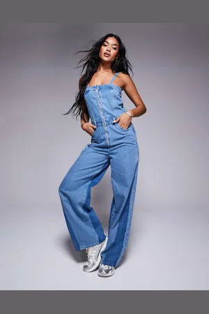 Liquor N Poker Thin strap wide leg jumpsuit in light blue