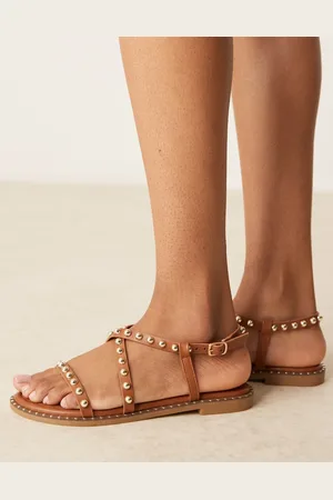 Glamorous Studded flat sandals in tan