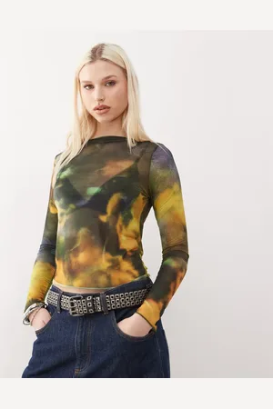 COLLUSION Slash neck printed long sleeve
