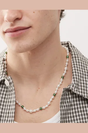 FADED FUTURE Pearl and green bead necklace in white