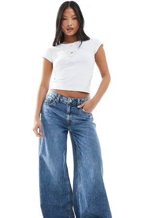 ASOS ASOS DESIGN Petite soft wide leg jean in midwash