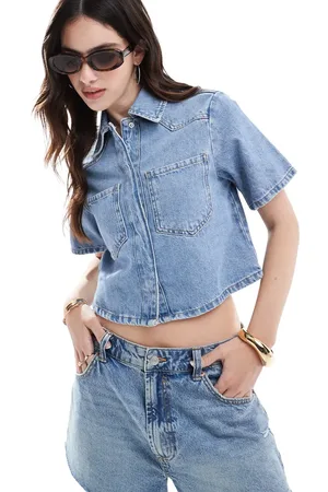 ASOS Denim crop shirt in light wash