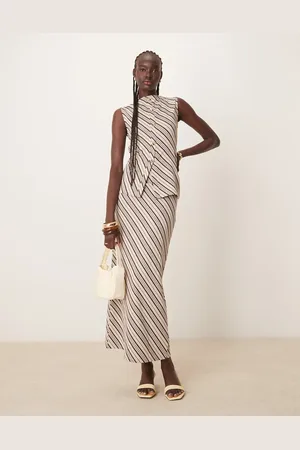 Pretty Lavish Asymmetric stripe jersey top co-ord in and cream