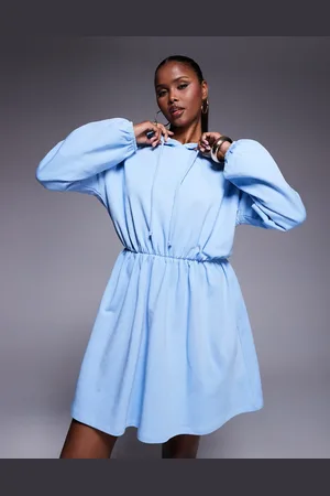 ASOS Hooded sweat dress with pleated skirt in blue