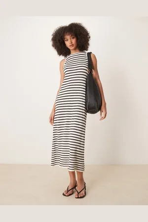 Pretty Lavish Stripe knit midaxi dress in cream and