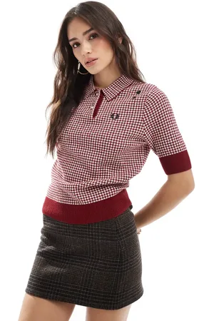 Fred Perry X Amy Winehouse gingham knitted short sleeve shirt in and white