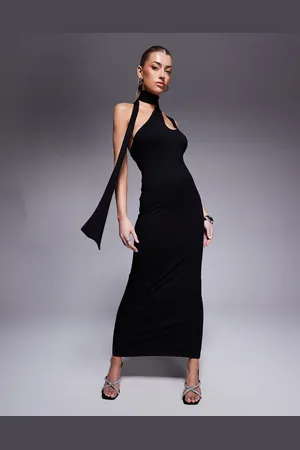 ASOS Asymmetric slash shoulder midi dress with halter neck tie in