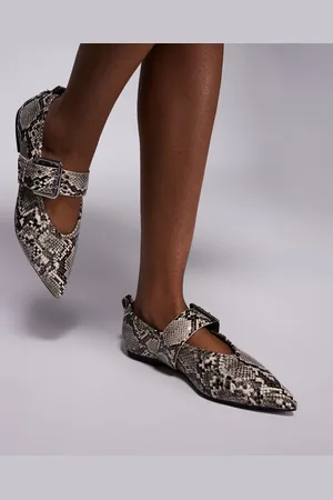 River Island Pointed buckle detail ballet shoe in snake print