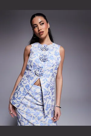 ASOS Co-ord jacquard waist coat with 3D flowers in tapestry floral