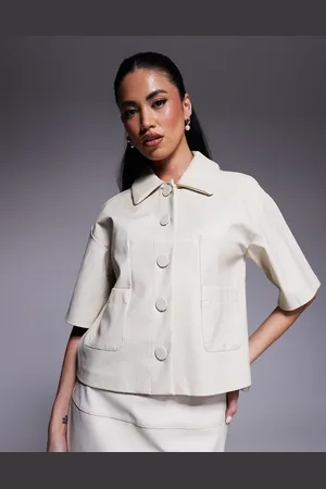 River Island Faux leather short sleeve shirt in cream