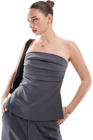 ASOS Co-ord ponte pleated bandeau top in charcoal
