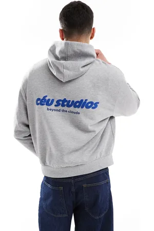 ASOS Oversized boxy hoodie with text prints in marl