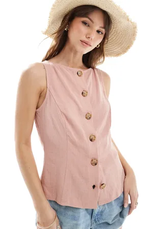 ASOS Linen look button front waistcoat in rose