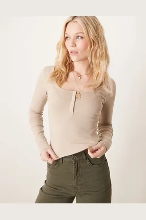 Gina Tricot Jersey long sleeve with concealed front button detail in light mole