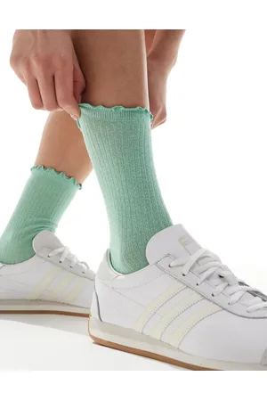 VERO MODA Ribbed glitter sock with frill edge in