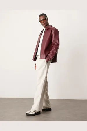 ASOS Faux leather harrington jacket in burgundy