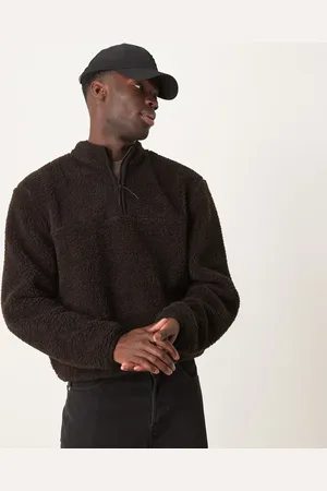 ASOS Boxy oversized quarter zip borg sweatshirt in