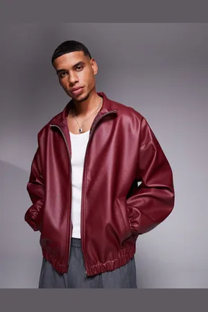 ASOS Faux leather track jacket in burgundy