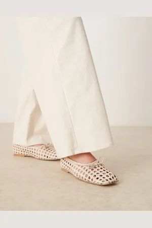 ASOS Lysandra leather high-vamp ballets in off- weave