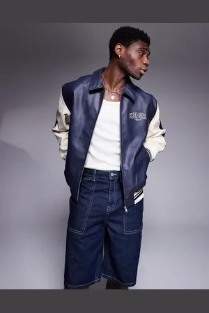 ASOS Faux leather oversized motocross jacket in with contrast sleeves