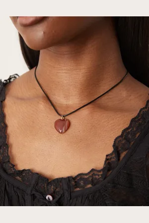 ASOS Mid length cord necklace with red puff heart