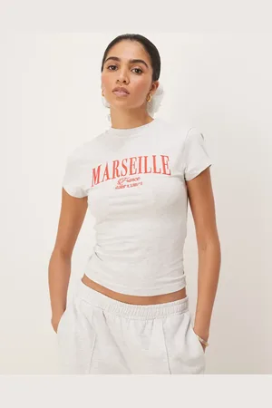 ASOS Baby tee with Marseille embroidered graphic in ice marl