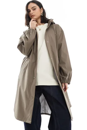 ASOS Dolphin hem rubberised rain parka coat in mushroom
