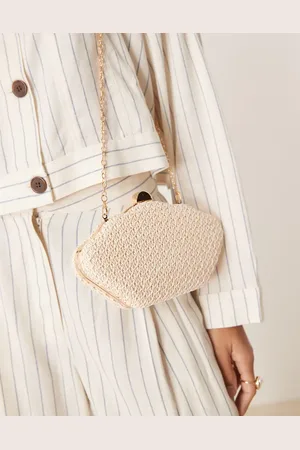 My Accessories Crochet shell clutch bag with crossbody chain strap in off