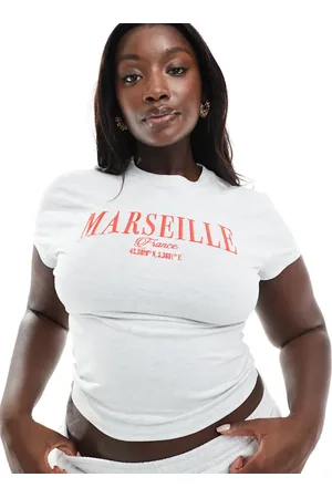 ASOS ASOS DESIGN Curve baby tee with Marseille embroidered graphic in ice marl