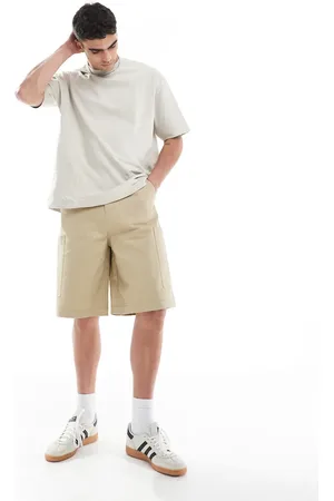 ASOS Long length poplin cargo short in beige
