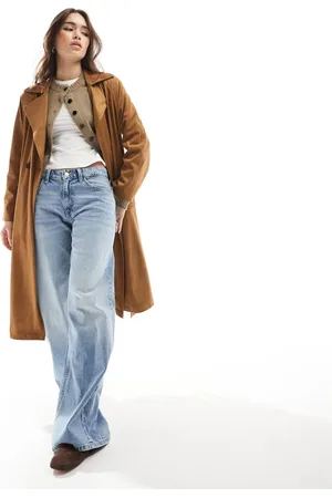 Stradivarius Faux suede trench in camel
