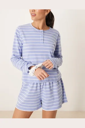 ASOS Mix & match long sleeve henley pyjama top in stripe with ditsy scrunchie