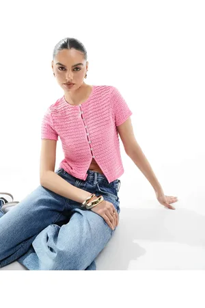 New Look Lace button front crop top in