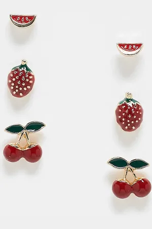 ASOS Pack of 3 stud earrings with enamel fruit detail in