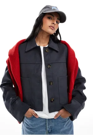 ASOS Top collar premium faux suede jacket in charcoal