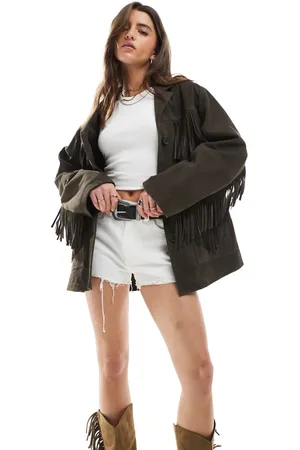 ASOS Premium suede tassel jacket in dark chocolate