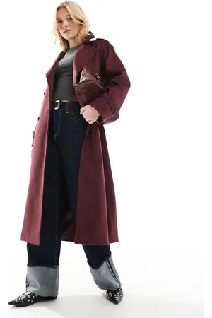 ASOS Premium faux suede trench coat in burgundy
