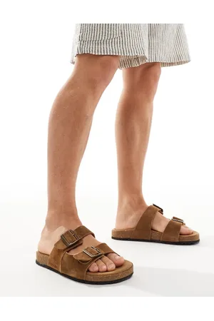 JACK & JONES Suede double strap sandals in tan