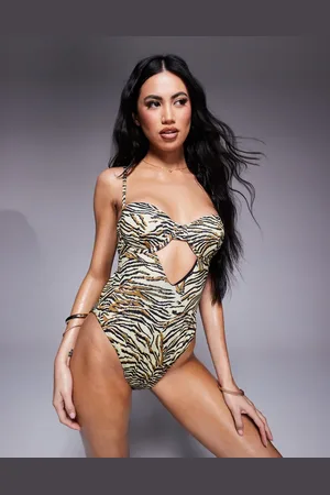 ASOS Gia cut out underwired swimsuit in animal print