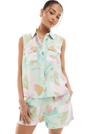 VERO MODA Sleeveless boxy shirt co-ord in pastel print