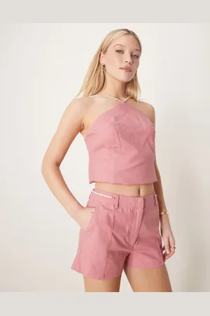 ASOS Tailored linen short co-ord with bead detail in pink
