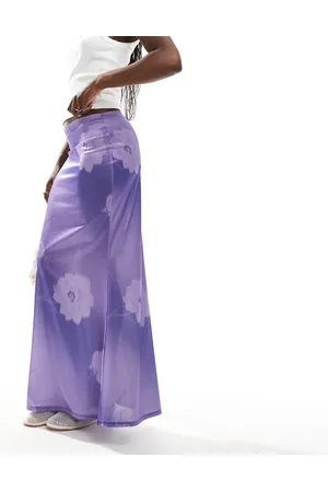 ASOS Stretch satin maxi skirt with lilac ombre floral print
