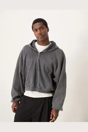 ASOS Heavyweight extreme oversized boxy hoodie with half zip in washed grey rib