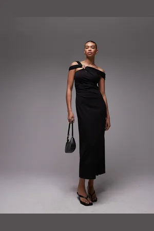 & OTHER STORIES Structured jersey midi dress with off shoulder and metal clasp in