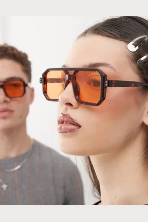 Reclaimed Unisex square edge aviator with orange lense