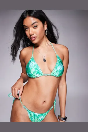 Candypants Abstract print beaded triangle bikini top in