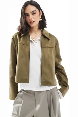 ASOS Faux suede top collar jacket in olive