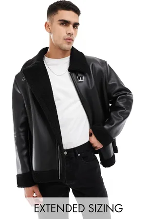 ASOS Faux leather aviator jacket with borg lining in