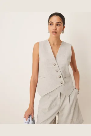 Y.A.S Tailored asymmetric placket detail waistcoat co-ord in light melange