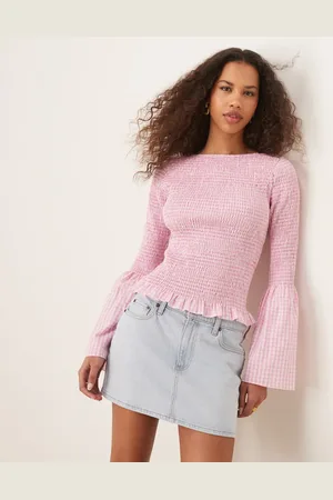 ASOS Shirred angel sleeve top in gingham